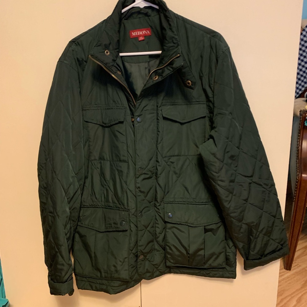 Merona Quilted Military-Style Green Jacket - Large
